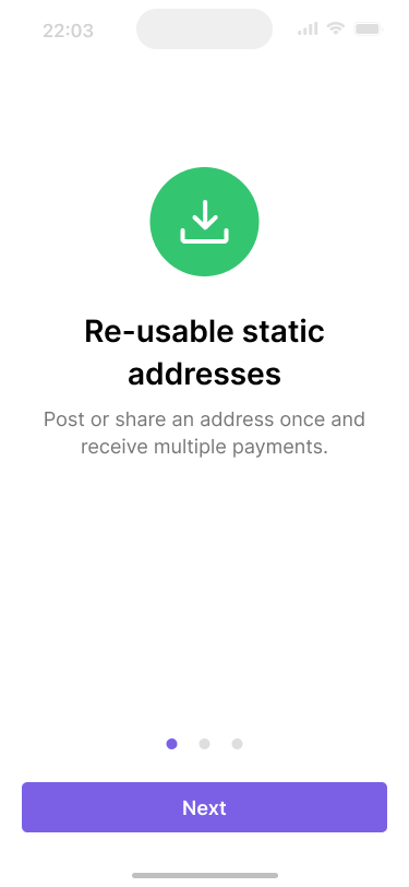 A carousel page introducing the static address and a brief explainer.