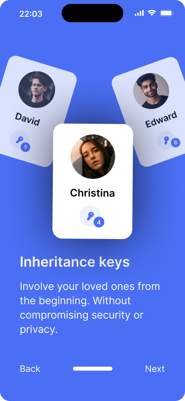 Screen showing images of users that hold inheritance keys.