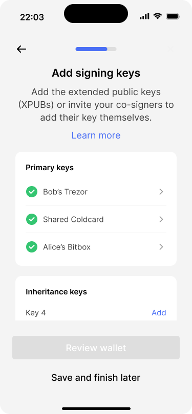 Screen showing that one more primary key has been added to the wallet.